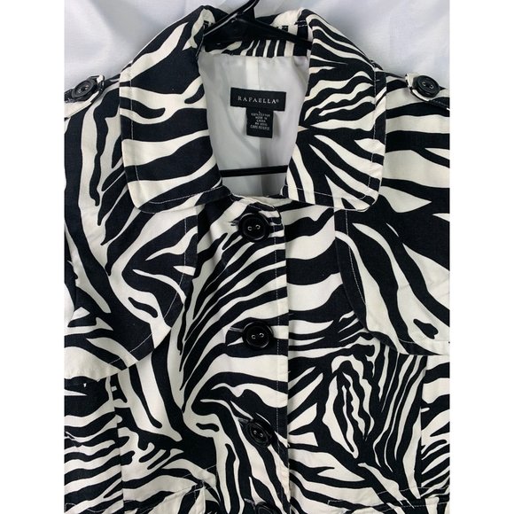 Rafaella Womens Black Zebra Animal Print Jacket Size Large 3/4 Length Sleeve Cot - Picture 4 of 5